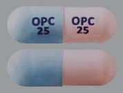 Ongentys: Esto es un Cápsula rosa claro oblongo imprimido con OPC  25 en la parte delantera, OPC  25 en la parte posterior, y es fabricado por AMNEAL PHARMACE.