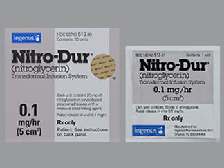This is a Patch Transdermal 24 Hours imprinted with Nitro-Dur and logo on the front, nothing on the back.