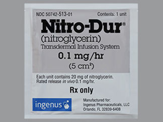 This is a Patch Transdermal 24 Hours imprinted with Nitro-Dur and logo on the front, nothing on the back.