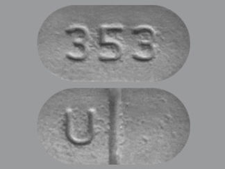 This is a Tablet imprinted with U on the front, 353 on the back.