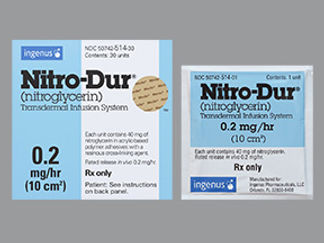 This is a Patch Transdermal 24 Hours imprinted with Nitro-Dur and logo on the front, nothing on the back.
