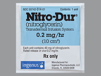 This is a Patch Transdermal 24 Hours imprinted with Nitro-Dur and logo on the front, nothing on the back.