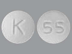 This is a white round Tablet imprinted with K on the front, 55 on the back, and is manufactured by AUROBINDO PHARM.