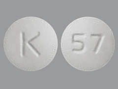 This is a white round Tablet imprinted with K on the front, 57 on the back, and is manufactured by AUROBINDO PHARM.