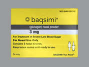 Baqsimi: This is a white Spray Non-aerosol imprinted with nothing on the front, nothing on the back, and is manufactured by AMPHASTAR PHARM.