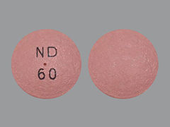 This is a Tablet Er 24 Hr imprinted with ND  60 on the front, nothing on the back.