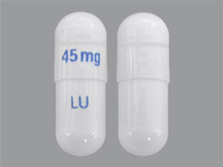 This is a Capsule imprinted with 45 mg on the front, LU on the back.
