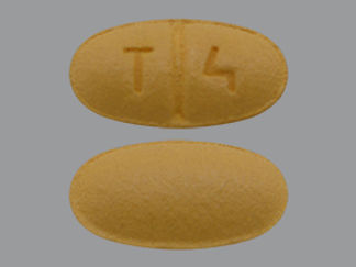 This is a Tablet imprinted with T 4 on the front, nothing on the back.