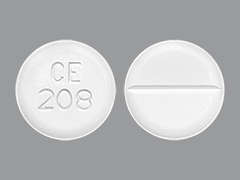 Esto es un Tableta blanco redondo imprimido con CE  208 en la parte delantera, nada en la parte posterior, y es fabricado por CHARTWELL RX LL.