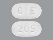 Tinidazole: This is a white oval Tablet imprinted with C E on the front, 205 on the back, and is manufactured by CHARTWELL RX LL.