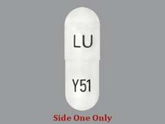 This is a clear Capsule imprinted with LU on the front, Y51 on the back, and is manufactured by LUPIN PHARMACEU.