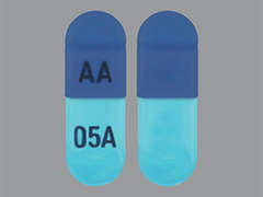 Esto es un Cápsula azul oscuro oblongo imprimido con AA en la parte delantera, 05A en la parte posterior, y es fabricado por AMNEAL PHARMACE.