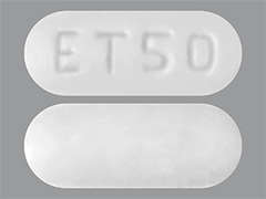 This is a white oblong Tablet imprinted with ET50 on the front, nothing on the back, and is manufactured by ACI HEALTHCARE.
