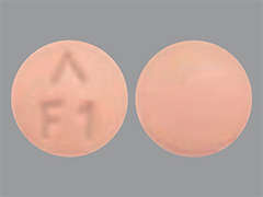 This is a peach round Tablet imprinted with logo and F1 on the front, nothing on the back, and is manufactured by ADVAGEN PHARMA.