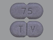 Levothyroxine Sodium: This is a Tablet imprinted with 75 on the front, T V on the back.
