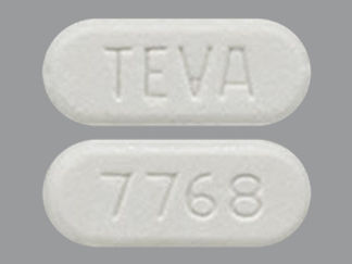 This is a Tablet imprinted with TEVA on the front, 7768 on the back.