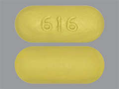 Esto es un Tableta amarillo oblongo imprimido con 616 en la parte delantera, nada en la parte posterior, y es fabricado por ECI PHARMACEUTI.