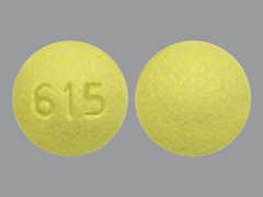 Esto es un Tableta amarillo redondo imprimido con 615 en la parte delantera, nada en la parte posterior, y es fabricado por ECI PHARMACEUTI.