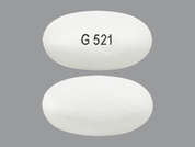 Metformin Hcl Er: This is a white oval Tablet Er Gastric Retention 24 Hr imprinted with G521 on the front, nothing on the back, and is manufactured by GLENMARK PHARMA.