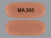 Mycophenolic Acid: Esto es un Tableta LP pale orange oblongo imprimido con MA 360 en la parte delantera, nada en la parte posterior, y es fabricado por ASCEND LABORATO.
