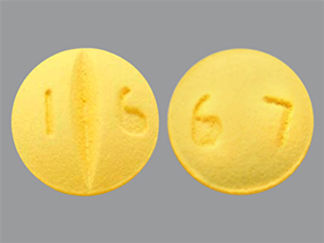 This is a Tablet imprinted with 1 6 on the front, 67 on the back.