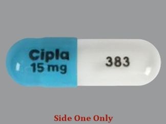 Esto es un Cápsula imprimido con Cipla 15 mg en la parte delantera, 383 en la parte posterior, y es fabricado por None.