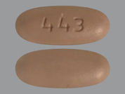 Pirfenidone: This is a brown oval Tablet imprinted with 443 on the front, nothing on the back, and is manufactured by EXELAN PHARMACE.