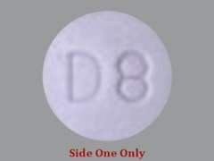 This is a purple round Tablet imprinted with D8 on the front, nothing on the back, and is manufactured by AUROBINDO PHARM.