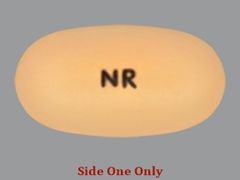 This is a peach oval Tablet Dr imprinted with NR on the front, nothing on the back, and is manufactured by ABBVIE US LLC.