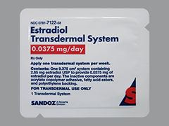 Esto es un Parche Transdérmico Semanal transparente oval imprimido con nada en la parte delantera, nada en la parte posterior, y es fabricado por SANDOZ.