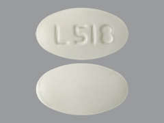 This is a white oval Tablet imprinted with L518 on the front, nothing on the back, and is manufactured by ALEMBIC PHARMAC.