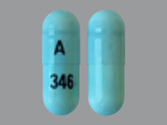 This is a blue oblong Capsule imprinted with A on the front, 346 on the back, and is manufactured by ALEMBIC PHARMAC.