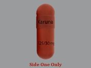 Cobenfy: Esto es un Cápsula naranja sueca oblongo imprimido con Karuna en la parte delantera, 125/30 mg en la parte posterior, y es fabricado por BMS PRIMARYCARE.