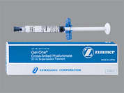 Gel-One: Esto es un Jeringa incoloro imprimido con nada en la parte delantera, nada en la parte posterior, y es fabricado por ZIMMER, INC..