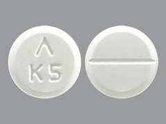 This is a white round Tablet imprinted with logo and K5 on the front, nothing on the back, and is manufactured by ADVAGEN PHARMA.