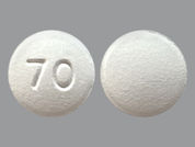 Dasatinib: This is a white round Tablet imprinted with 70 on the front, nothing on the back, and is manufactured by TEVA PHARM.