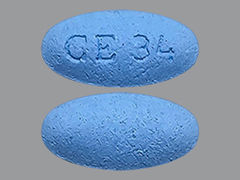 Esto es un Tableta azul oval imprimido con CE 34 en la parte delantera, nada en la parte posterior, y es fabricado por CHARTWELL RX LL.