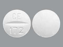 This is a white round Tablet imprinted with CE  172 on the front, nothing on the back, and is manufactured by CHARTWELL RX LL.