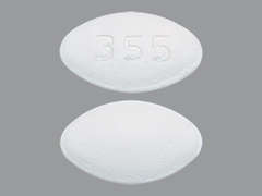 Esto es un Tableta LP 24 Hr blanco oval imprimido con 355 en la parte delantera, nada en la parte posterior, y es fabricado por ZYDUS PHARMACEU.