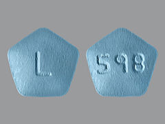 This is a pale blue pentagon Tablet imprinted with L on the front, 598 on the back, and is manufactured by ALEMBIC PHARMAC.