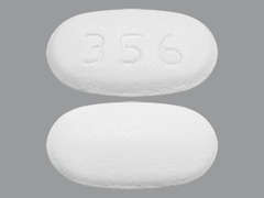 Esto es un Tableta LP 24 Hr blanco oval imprimido con 356 en la parte delantera, nada en la parte posterior, y es fabricado por ZYDUS PHARMACEU.
