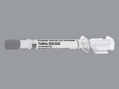 This is a colorless Nasal Spray Syringe imprinted with nothing on the front, nothing on the back, and is manufactured by MEDIMMUNE/ASTRA.