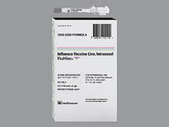 This is a colorless Nasal Spray Syringe imprinted with nothing on the front, nothing on the back, and is manufactured by MEDIMMUNE/ASTRA.