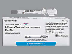 This is a colorless Nasal Spray Syringe imprinted with nothing on the front, nothing on the back, and is manufactured by MEDIMMUNE/ASTRA.