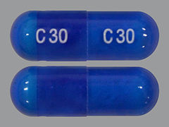 This is a blue oblong Capsule imprinted with C30 on the front, C30 on the back, and is manufactured by PD-RX PHARM.