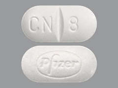 This is a white oblong Tablet imprinted with CN 8 on the front, Pfizer on the back, and is manufactured by GREENSTONE/MYLA.