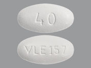 Lipitor: Esto es un Tableta blanco elíptico imprimido con 40 en la parte delantera, VLE 157 en la parte posterior, y es fabricado por VIATRIS SPECIAL.