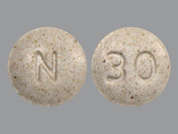Niva Thyroid: This is a light yellow round Tablet imprinted with N on the front, 30 on the back, and is manufactured by NIVAGEN PHARMAC.