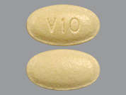 Voquezna: This is a pale yellow oval Tablet imprinted with V10 on the front, nothing on the back, and is manufactured by PHATHOM PHARMAC.