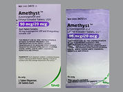 Amethyst: This is a white round Tablet imprinted with Y45 on the front, TV on the back, and is manufactured by TEVA PHARM.